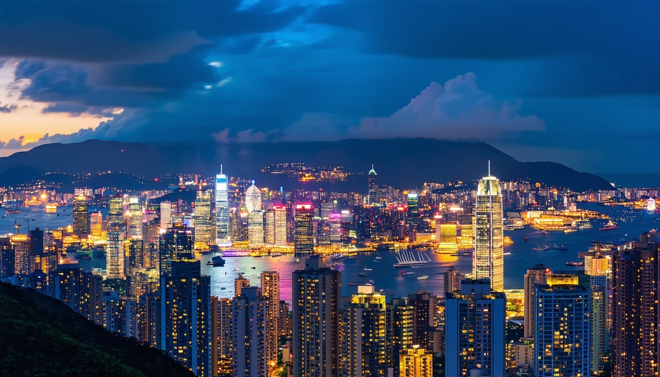 A bustling Hong Kong skyline representing economic